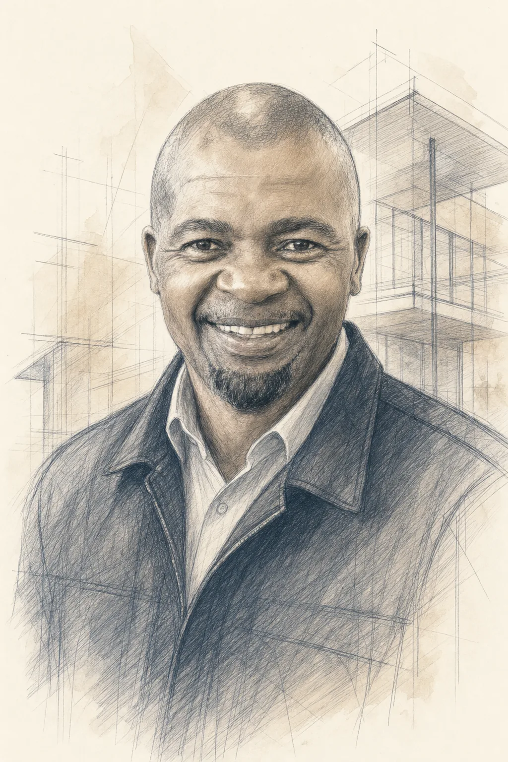 Architectural pencil portrait of Lesethabiso Director Oupa J. Ramphomane
